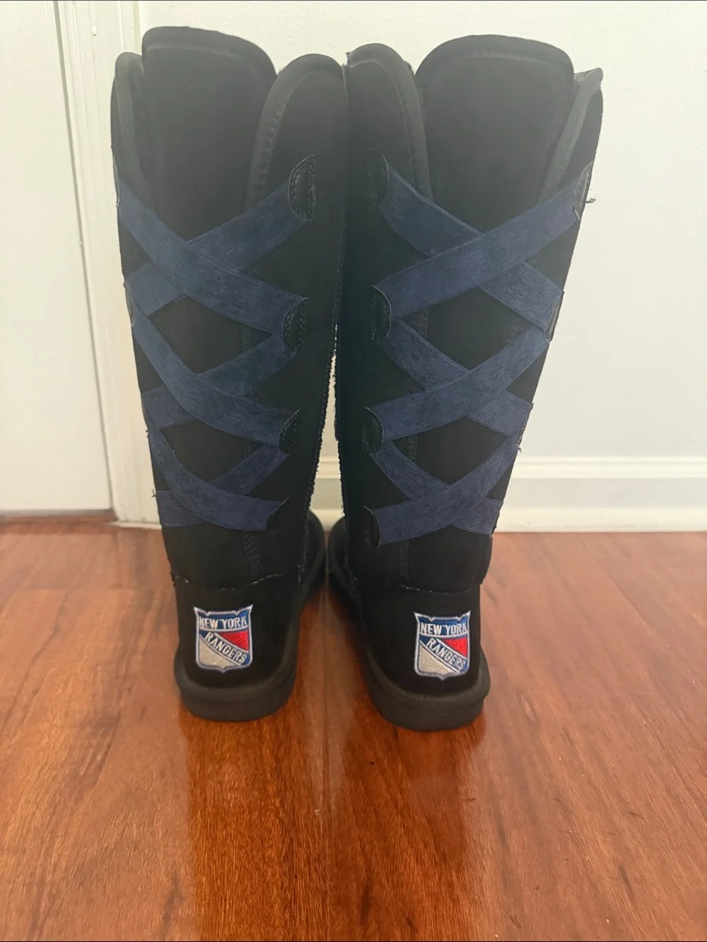Black Knee-High Boots with New York Rangers Patch